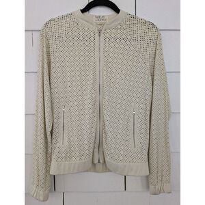 Thread & Supply Women's Small Perforated Geo Laser Cut Full Zip Jacket Off White